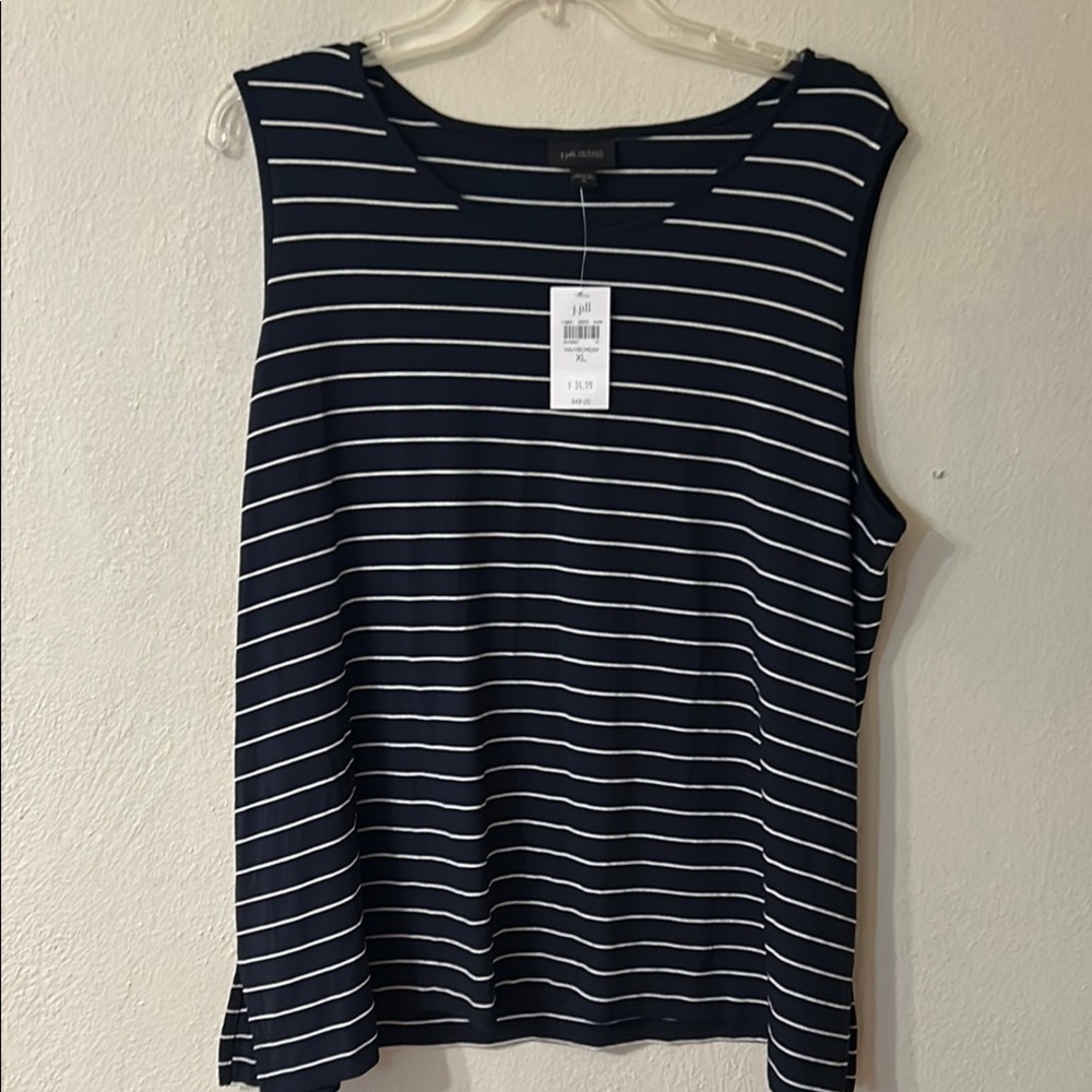 J. Jill Blue and White Relaxed Tank Top